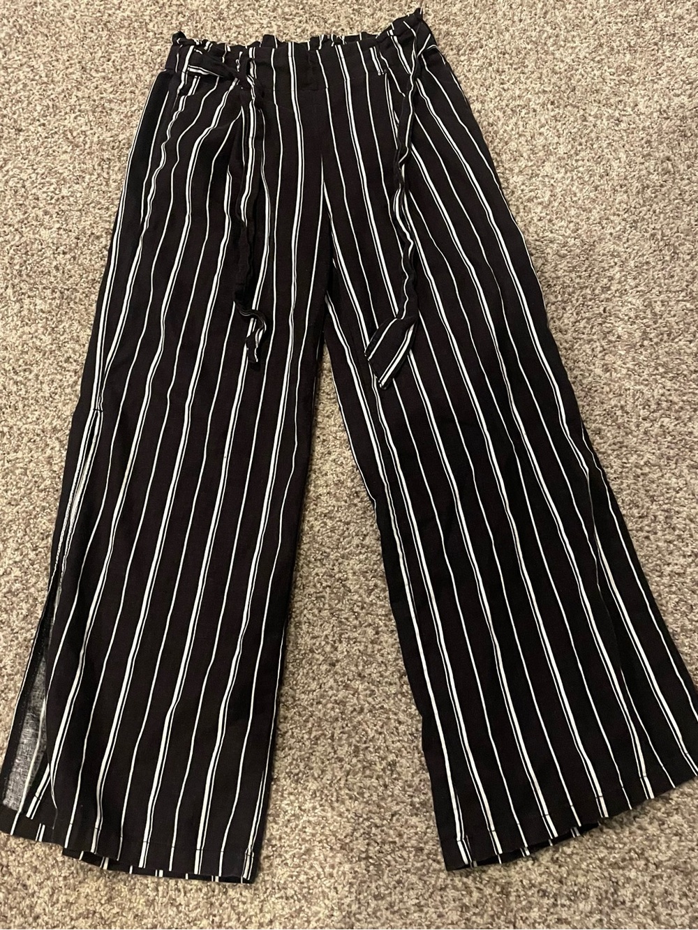 Rewash Black & White Vertical Stripe Wide-Leg Pants